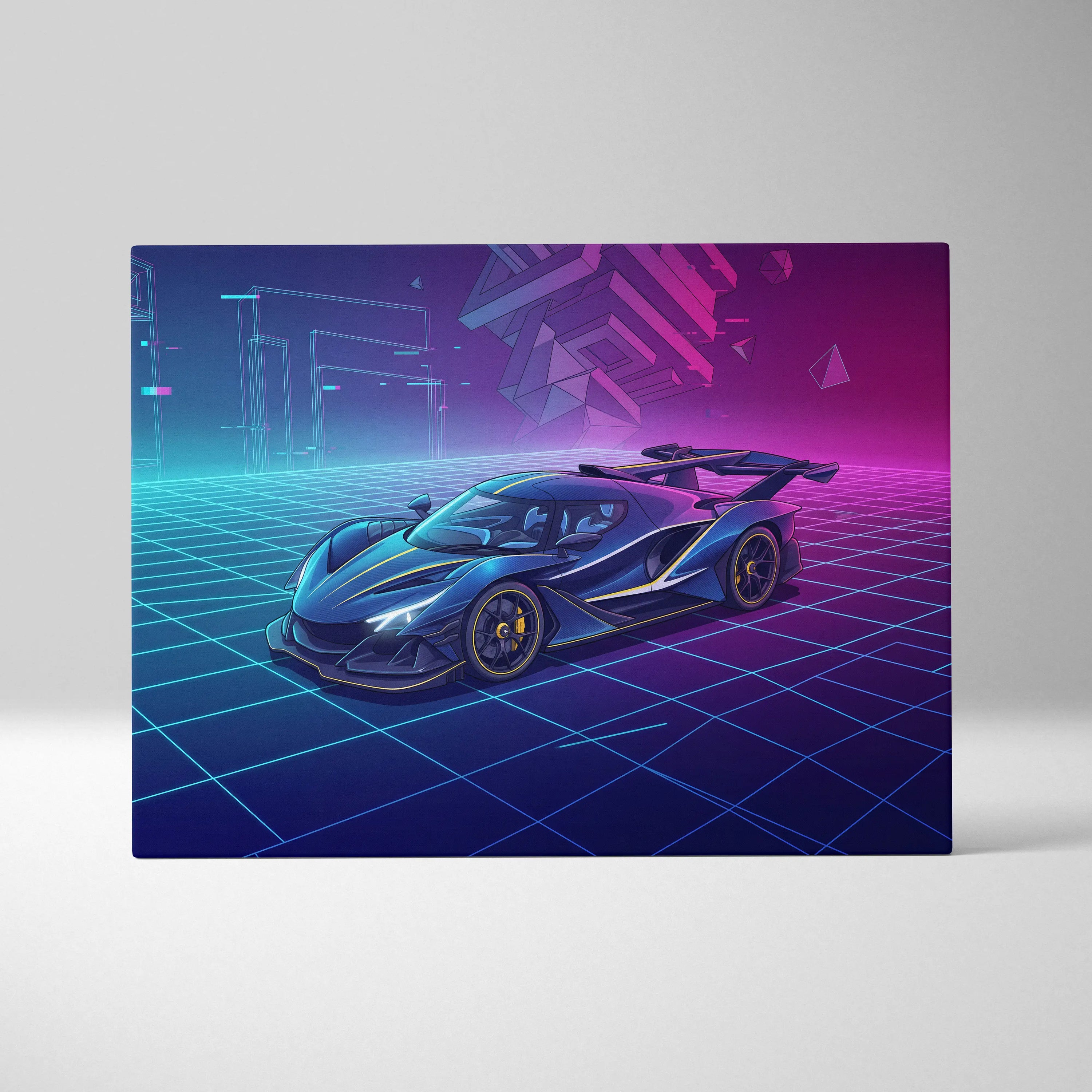 Apollo Intensa Inspired Hypercar Vaporwave Canvas - Car Neon Pink Purple Blue Canvas Print Living Room Vaporwave Retro-Futurism
