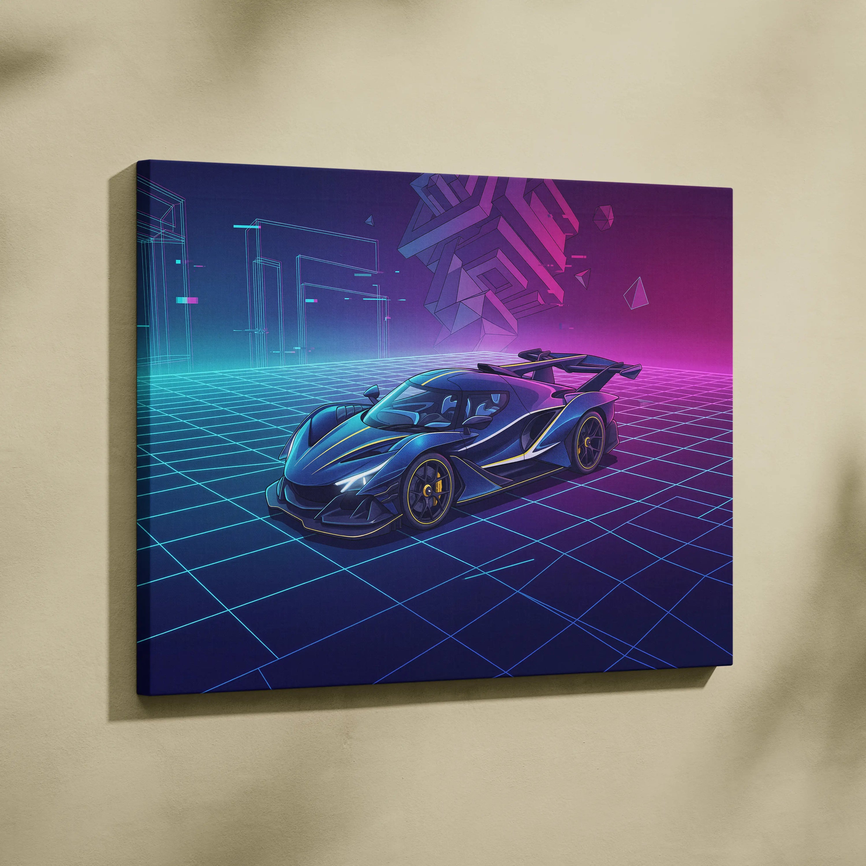 Apollo Intensa Inspired Hypercar Vaporwave Canvas - Car Neon Pink Purple Blue Canvas Print Living Room Vaporwave Retro-Futurism
