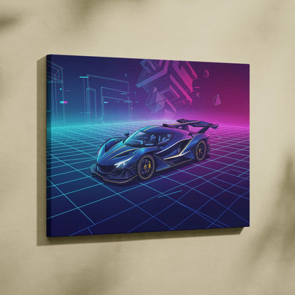 Apollo Intensa Inspired Hypercar Vaporwave Canvas - Car Neon Pink Purple Blue Canvas Print Living Room Vaporwave Retro-Futurism