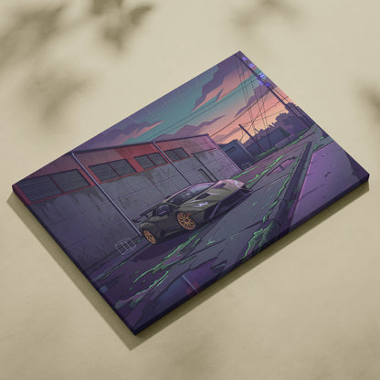 Lamborghini Huracan STO Inspired Car Canvas Art - Car Neon Purple Teal Living Room Vaporwave Canvas Dreamy Mood Retro Futurism Canvas
