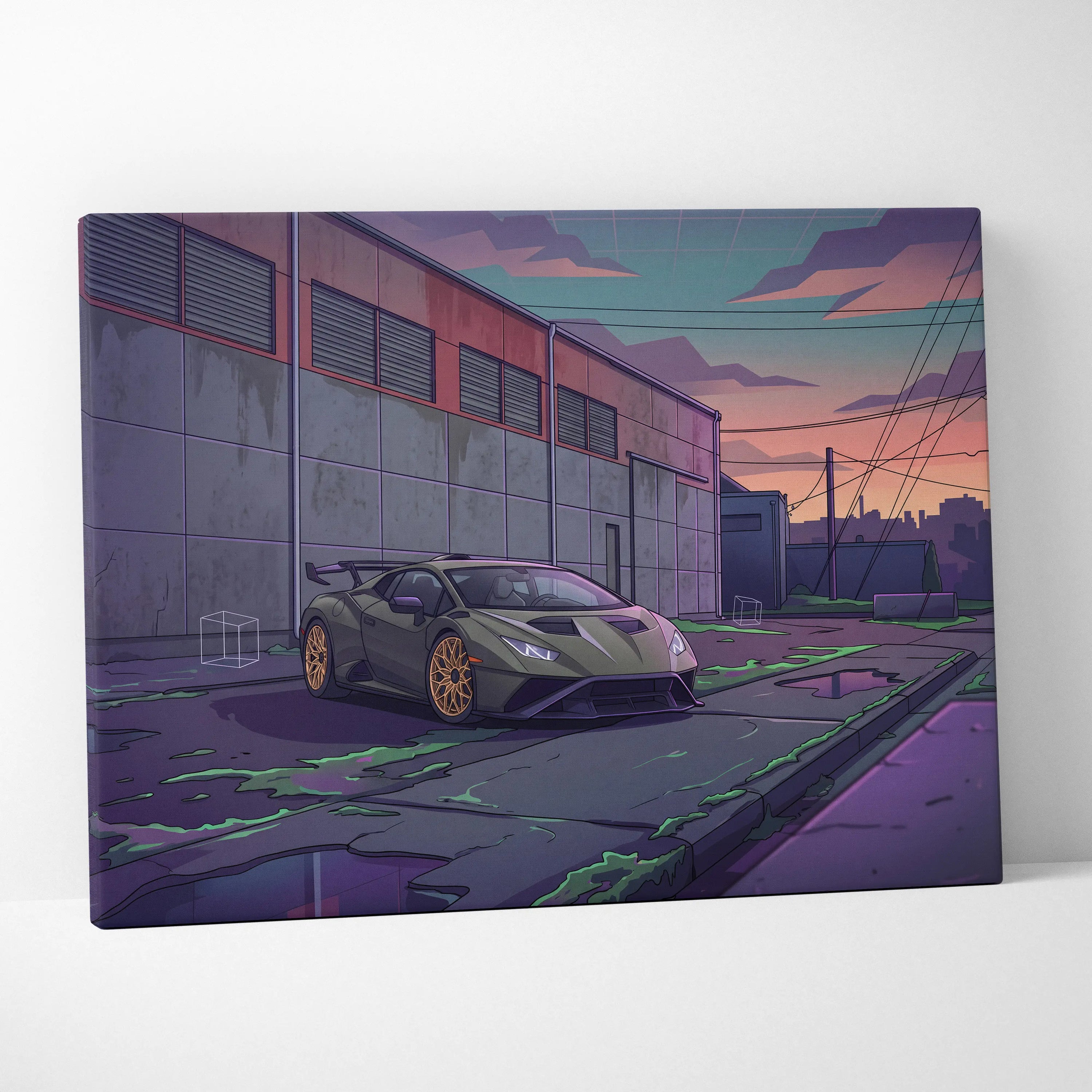 Lamborghini Huracan STO Inspired Car Canvas Art - Car Neon Purple Teal Living Room Vaporwave Canvas Dreamy Mood Retro Futurism Canvas