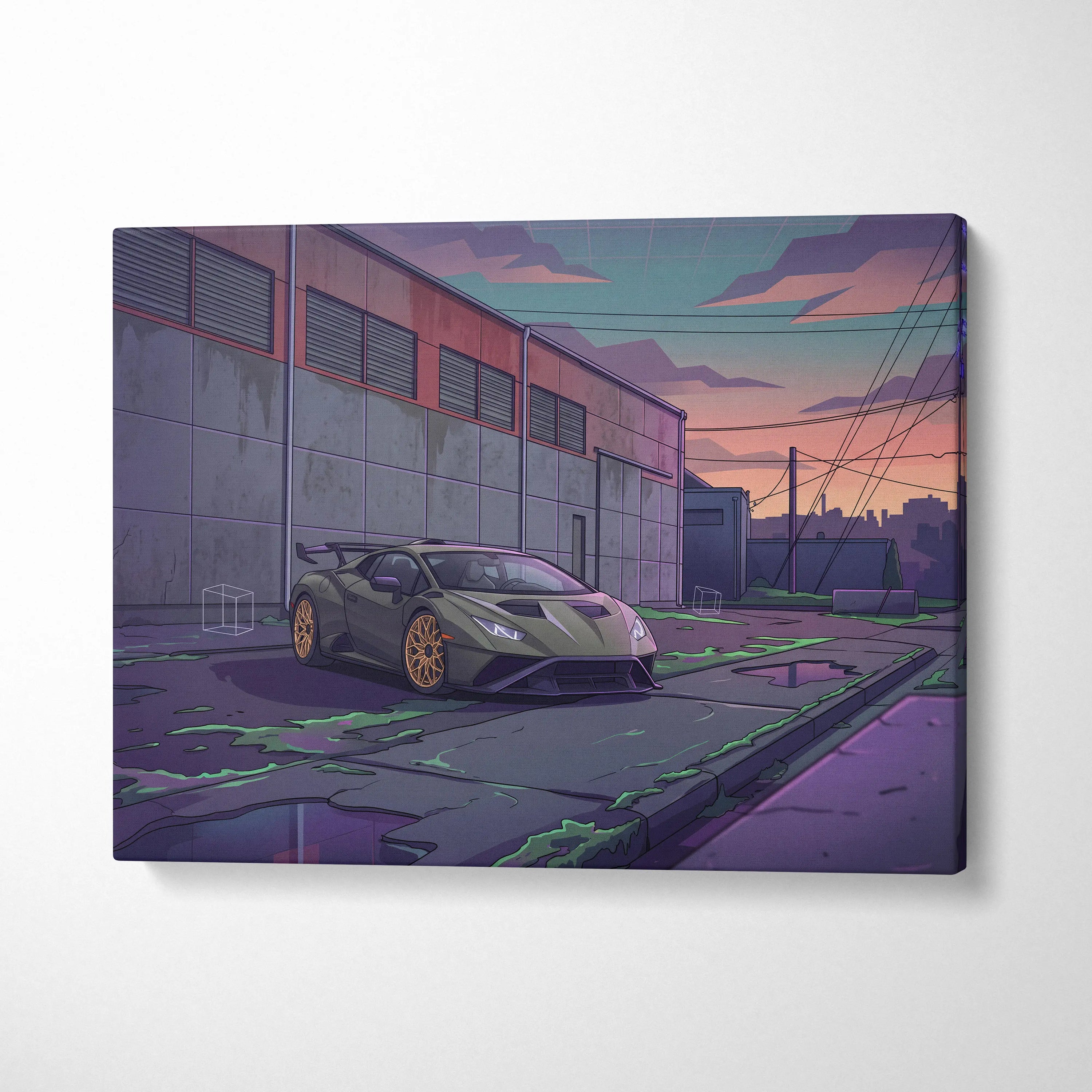 Lamborghini Huracan STO Inspired Car Canvas Art - Car Neon Purple Teal Living Room Vaporwave Canvas Dreamy Mood Retro Futurism Canvas