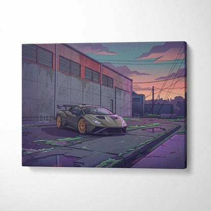 Lamborghini Huracan STO Inspired Car Canvas Art - Car Neon Purple Teal Living Room Vaporwave Canvas Dreamy Mood Retro Futurism Canvas