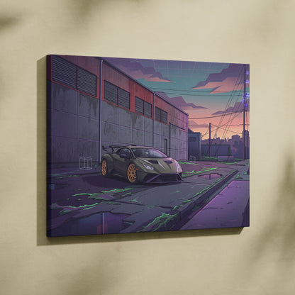 Lamborghini Huracan STO Inspired Car Canvas Art - Car Neon Purple Teal Living Room Vaporwave Canvas Dreamy Mood Retro Futurism Canvas