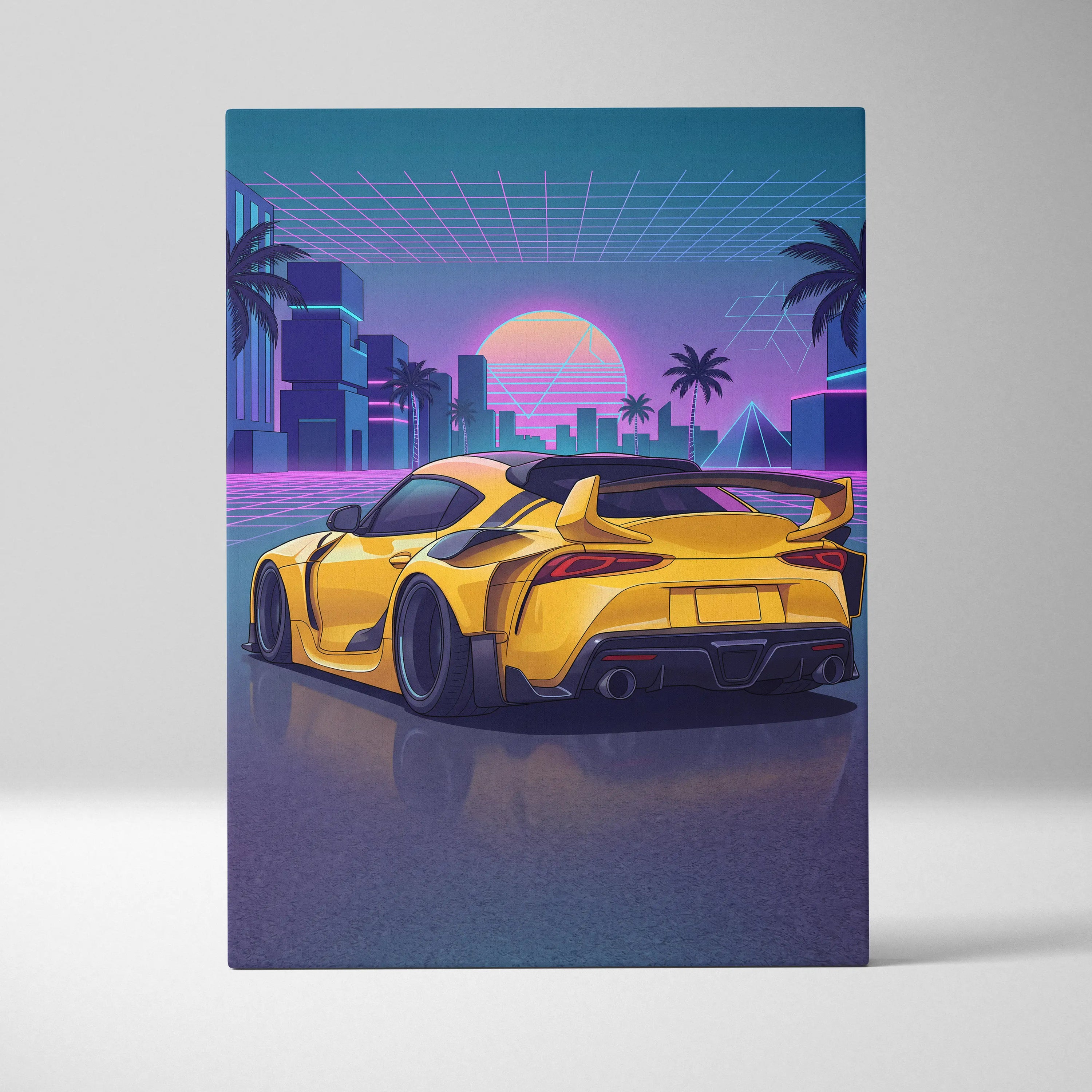 Toyota Mk5 Supra Inspired Vaporwave Car Canvas - Car Neon Pink Purple Blue Living Room Vaporwave Neon Mood Synthwave 80s Canvas Print