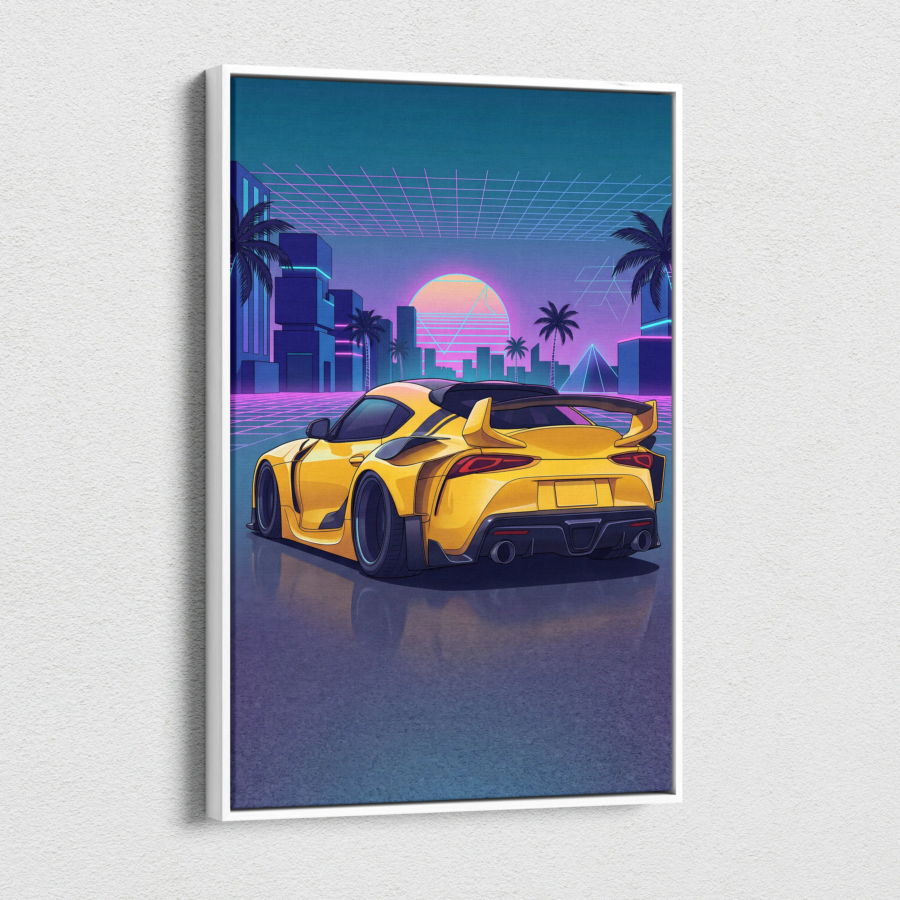 Toyota Mk5 Supra Inspired Vaporwave Car Canvas - Car Neon Pink Purple Blue Living Room Vaporwave Neon Mood Synthwave 80s Canvas Print