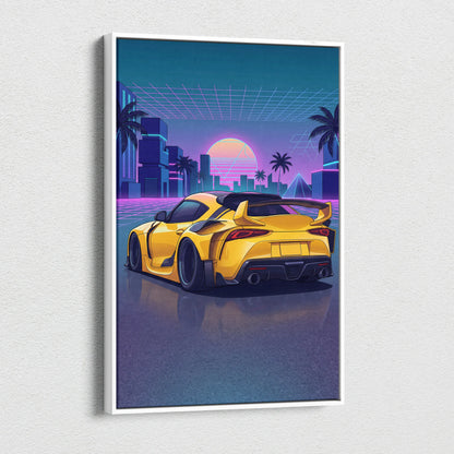 Toyota Mk5 Supra Inspired Vaporwave Car Canvas - Car Neon Pink Purple Blue Living Room Vaporwave Neon Mood Synthwave 80s Canvas Print
