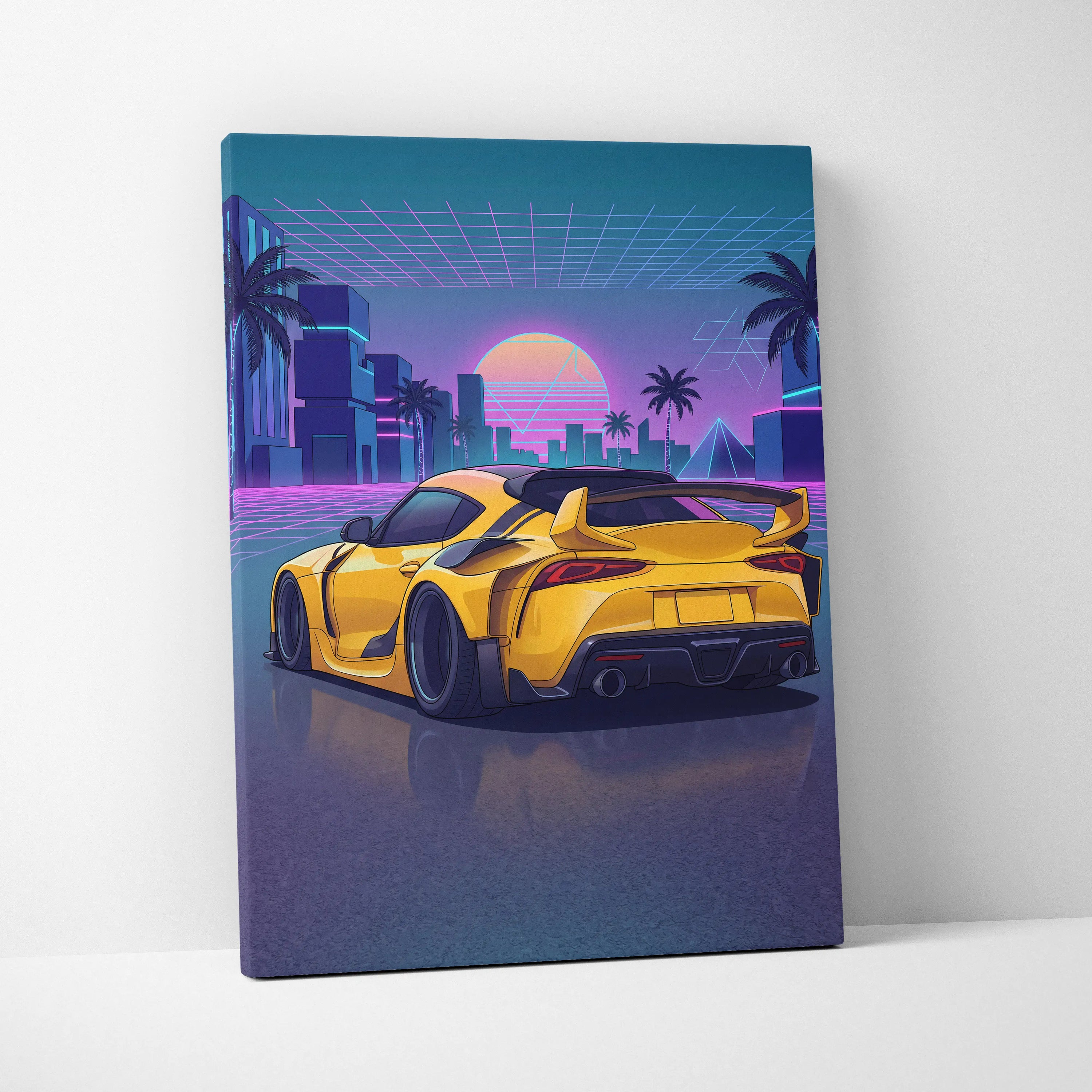 Toyota Mk5 Supra Inspired Vaporwave Car Canvas - Car Neon Pink Purple Blue Living Room Vaporwave Neon Mood Synthwave 80s Canvas Print
