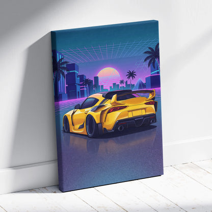 Toyota Mk5 Supra Inspired Vaporwave Car Canvas - Car Neon Pink Purple Blue Living Room Vaporwave Neon Mood Synthwave 80s Canvas Print