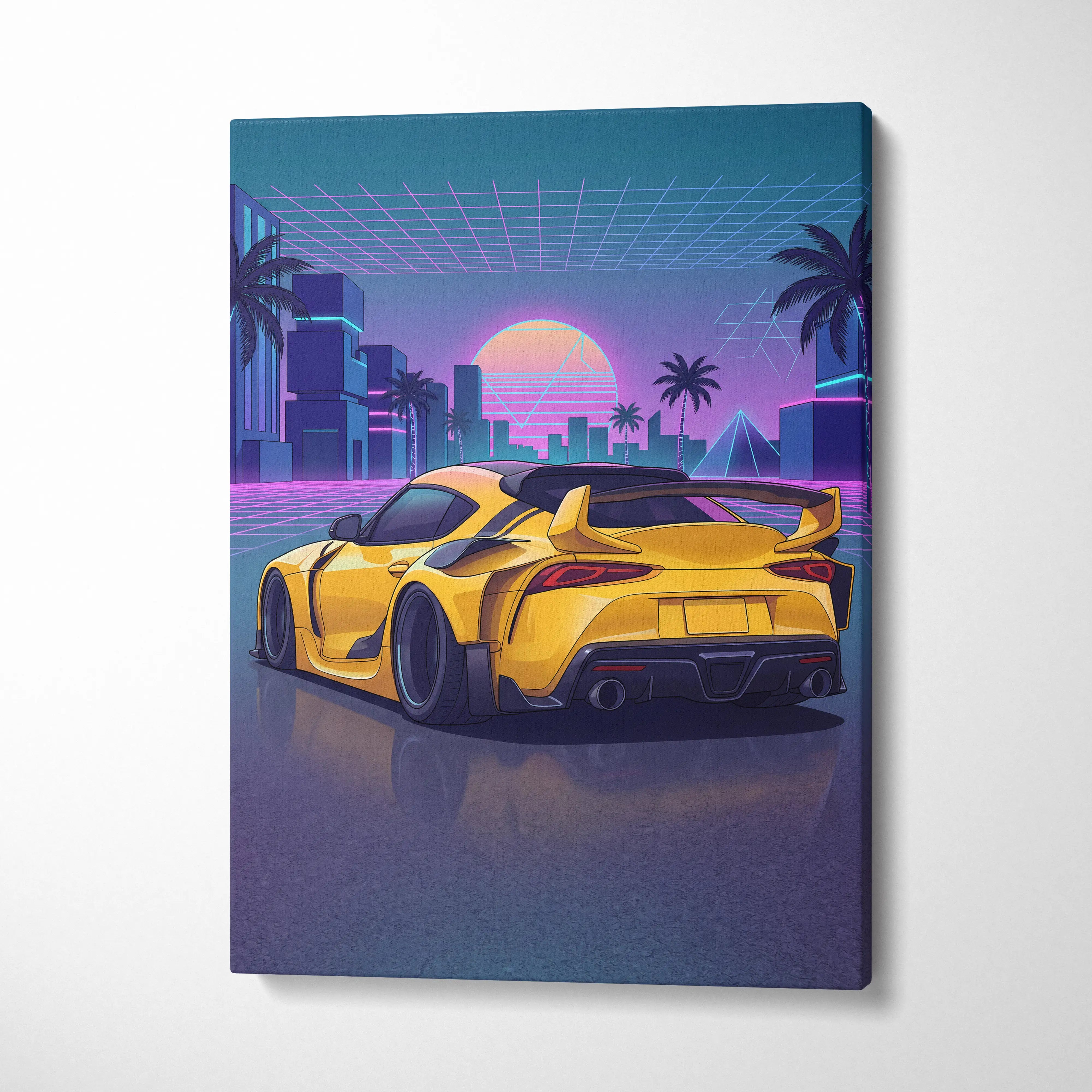 Toyota Mk5 Supra Inspired Vaporwave Car Canvas - Car Neon Pink Purple Blue Living Room Vaporwave Neon Mood Synthwave 80s Canvas Print