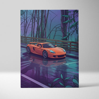 Porsche Carrera GT Inspired Vaporwave Canvas Print - Car Neon Purple Blue Teal Living Room Vaporwave Nostalgic Energy Neon Car Art Canvas