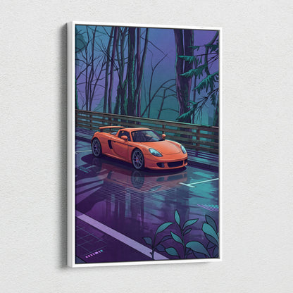 Porsche Carrera GT Inspired Vaporwave Canvas Print - Car Neon Purple Blue Teal Living Room Vaporwave Nostalgic Energy Neon Car Art Canvas