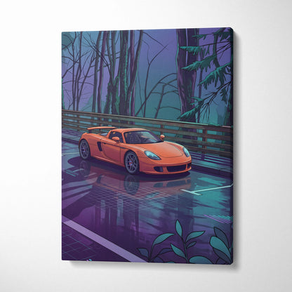 Porsche Carrera GT Inspired Vaporwave Canvas Print - Car Neon Purple Blue Teal Living Room Vaporwave Nostalgic Energy Neon Car Art Canvas