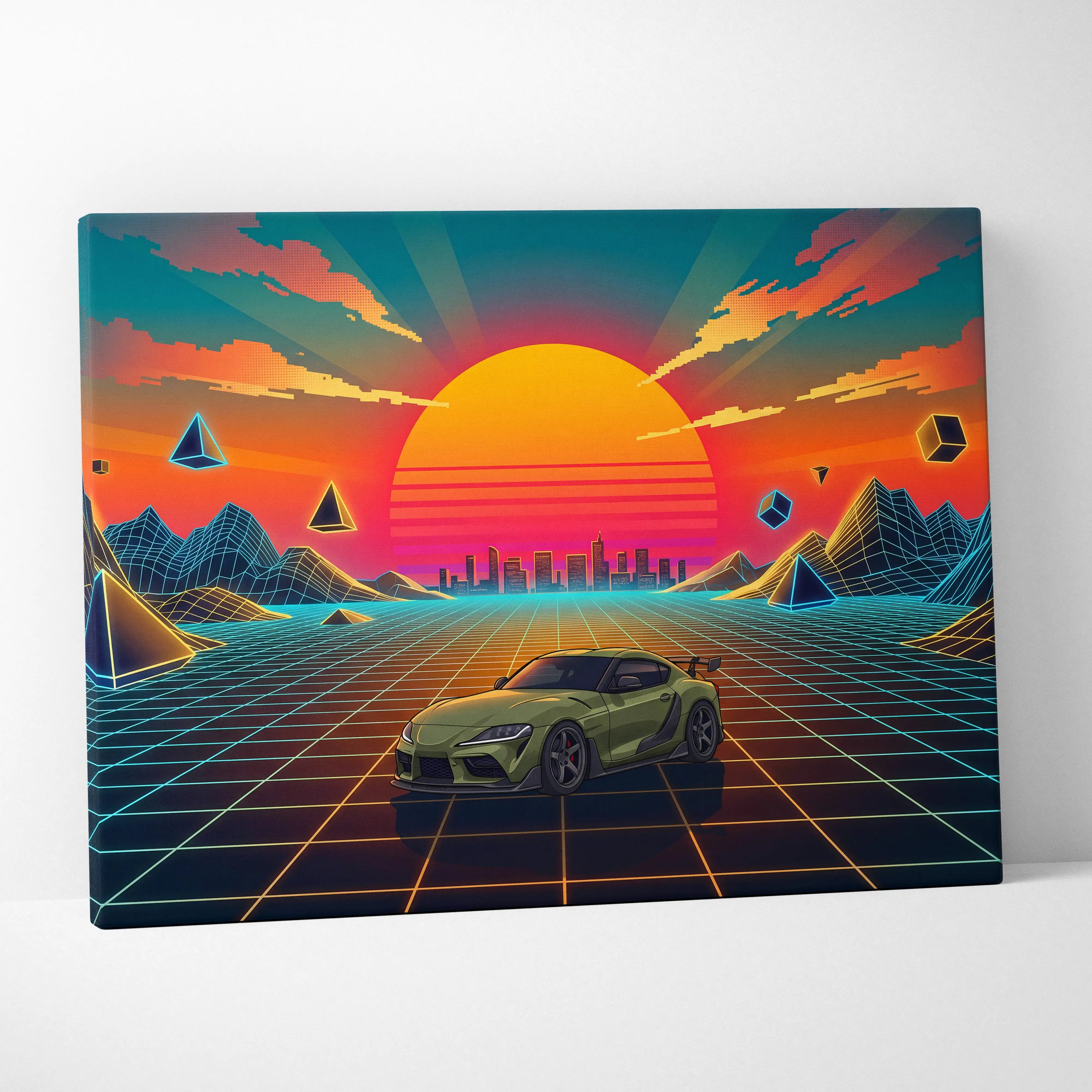 Toyota Supra Mk5 Inspired Vaporwave Canvas - Car Neon Pink Teal Living Room Retro Vaporwave Nostalgic Mood Vaporwave Canvas