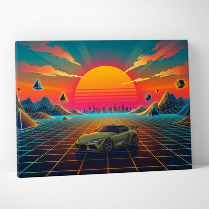 Toyota Supra Mk5 Inspired Vaporwave Canvas - Car Neon Pink Teal Living Room Retro Vaporwave Nostalgic Mood Vaporwave Canvas