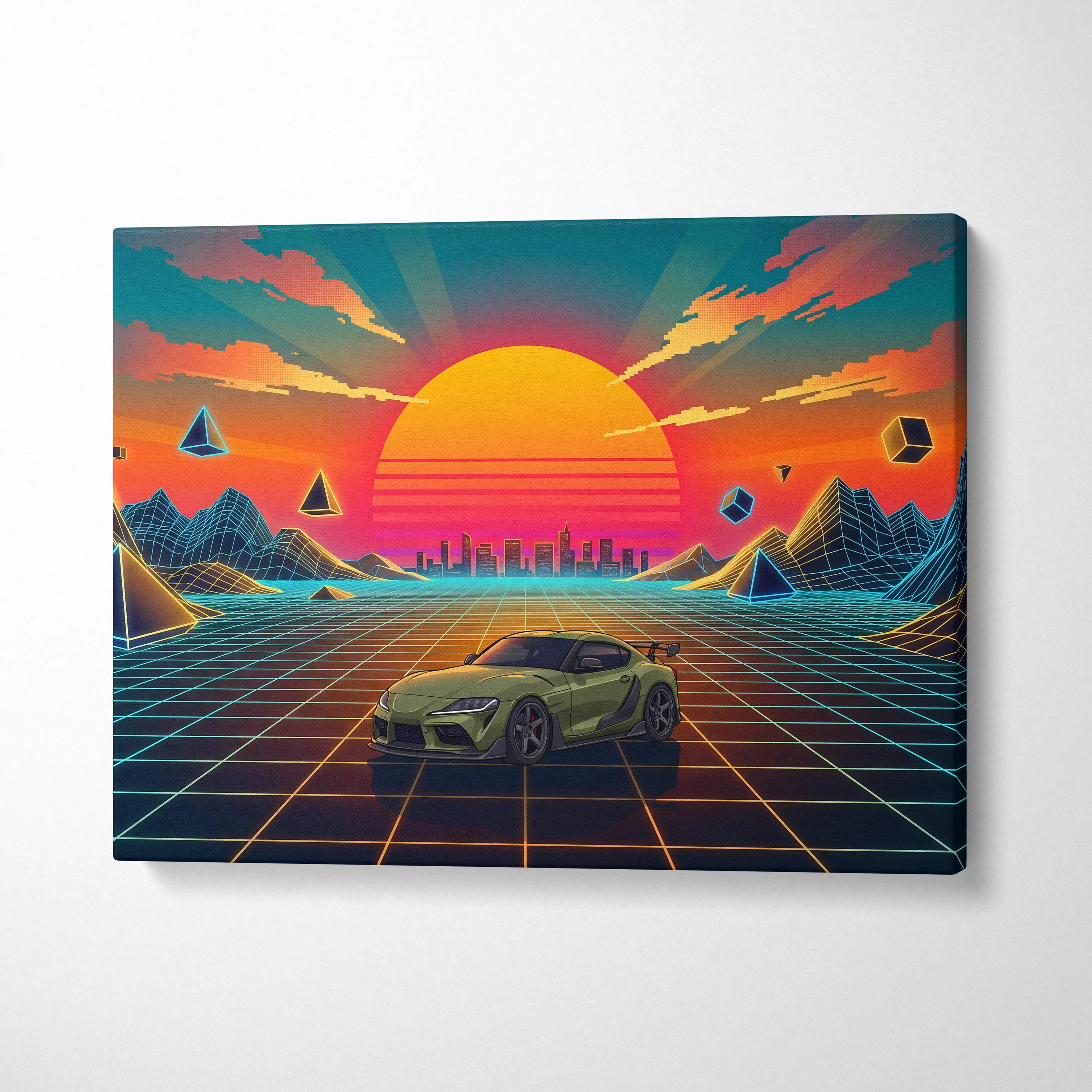 Toyota Supra Mk5 Inspired Vaporwave Canvas - Car Neon Pink Teal Living Room Retro Vaporwave Nostalgic Mood Vaporwave Canvas