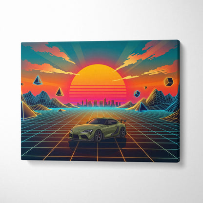 Toyota Supra Mk5 Inspired Vaporwave Canvas - Car Neon Pink Teal Living Room Retro Vaporwave Nostalgic Mood Vaporwave Canvas