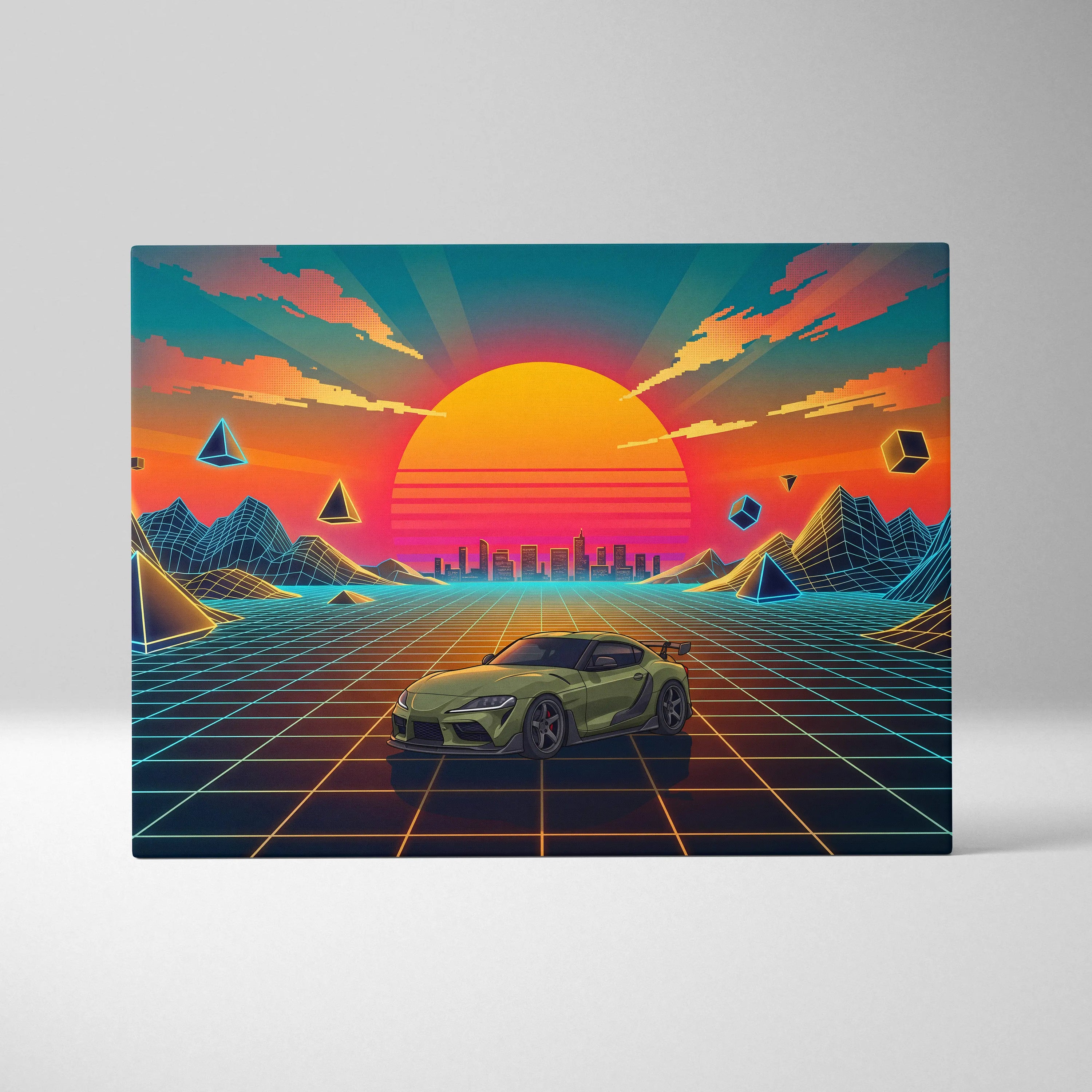 Toyota Supra Mk5 Inspired Vaporwave Canvas - Car Neon Pink Teal Living Room Retro Vaporwave Nostalgic Mood Vaporwave Canvas