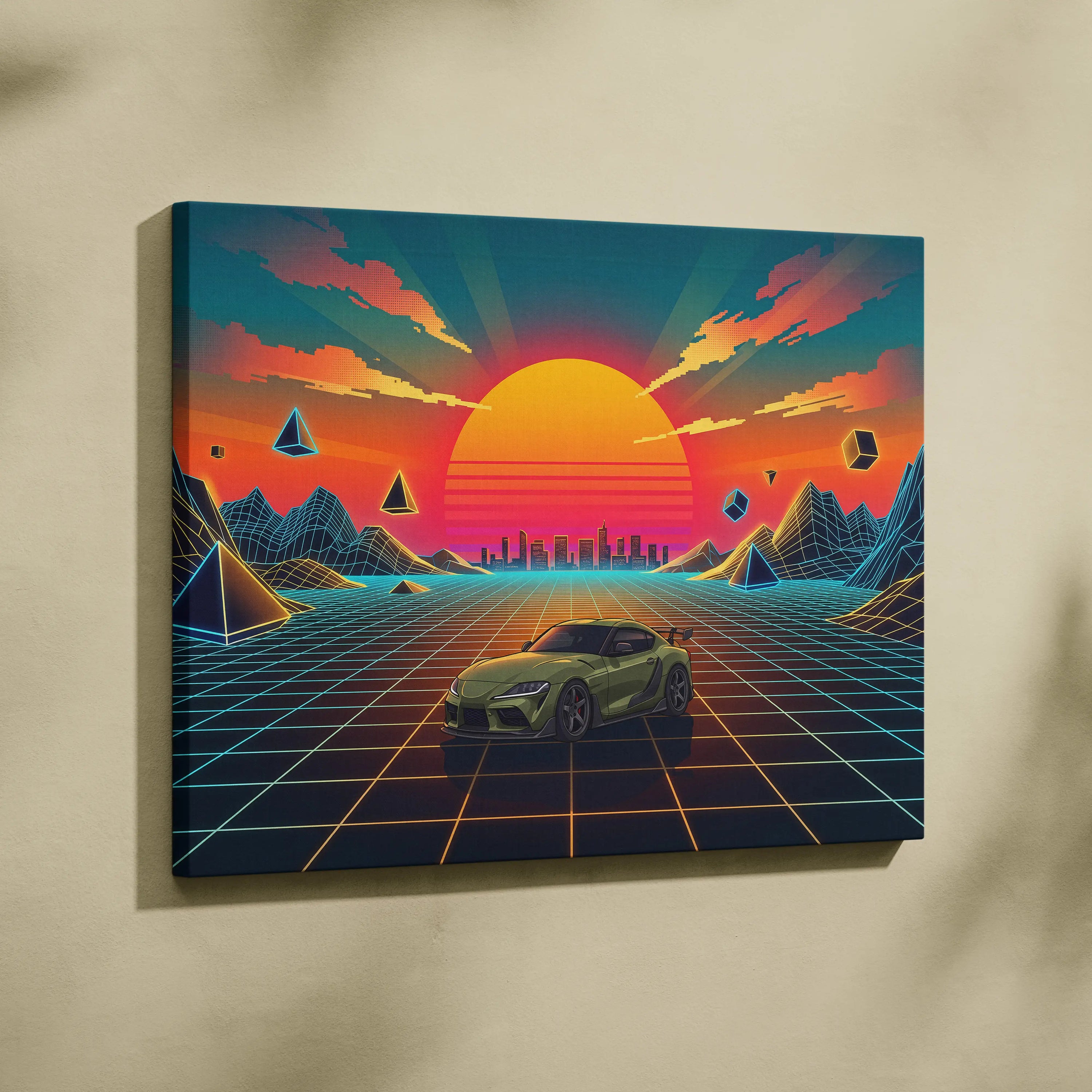 Toyota Supra Mk5 Inspired Vaporwave Canvas - Car Neon Pink Teal Living Room Retro Vaporwave Nostalgic Mood Vaporwave Canvas