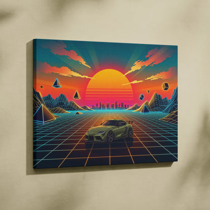 Toyota Supra Mk5 Inspired Vaporwave Canvas - Car Neon Pink Teal Living Room Retro Vaporwave Nostalgic Mood Vaporwave Canvas
