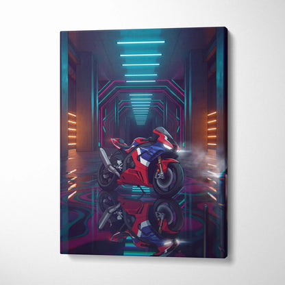 Honda CBR1000RR-R Fireblade Inspired Red Blue Vaporwave Motorcycle Canvas Wall Art Neon Tunnel Sportbike Artwork Cyberpunk Garage Decor
