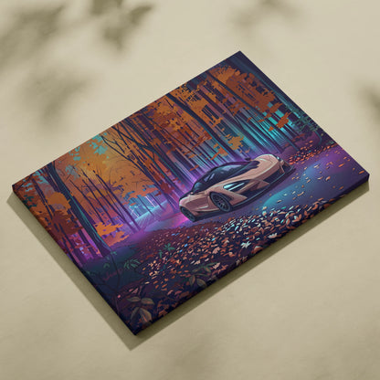 McLaren 765LT Inspired Vaporwave Forest - Vaporwave Car Art Neon Pink Teal Living Room Retro-Futuristic Nostalgic Glow Vaporwave Canvas