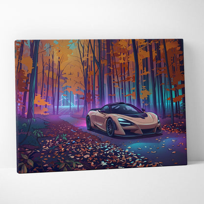 McLaren 765LT Inspired Vaporwave Forest - Vaporwave Car Art Neon Pink Teal Living Room Retro-Futuristic Nostalgic Glow Vaporwave Canvas