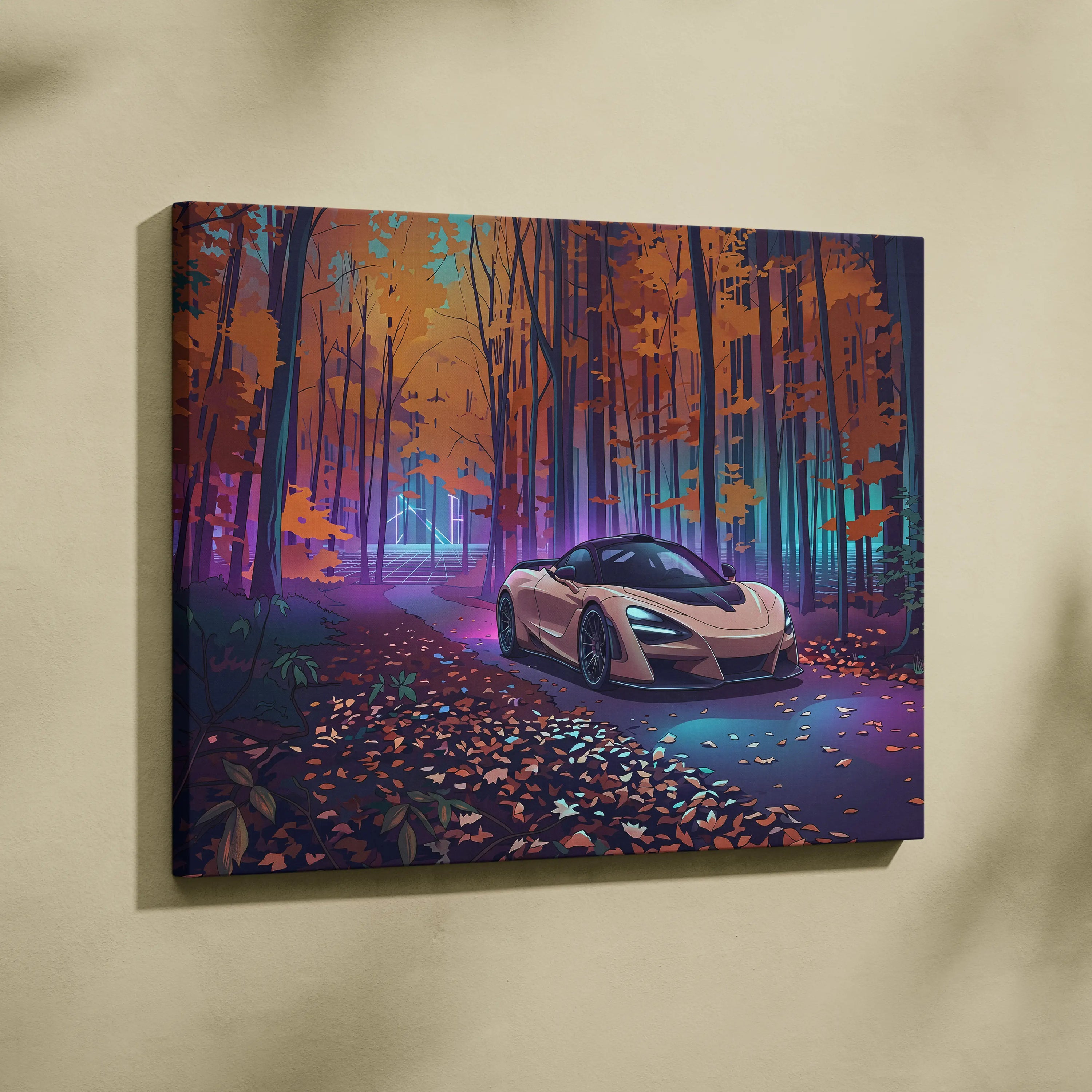 McLaren 765LT Inspired Vaporwave Forest - Vaporwave Car Art Neon Pink Teal Living Room Retro-Futuristic Nostalgic Glow Vaporwave Canvas