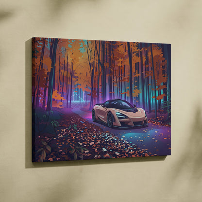 McLaren 765LT Inspired Vaporwave Forest - Vaporwave Car Art Neon Pink Teal Living Room Retro-Futuristic Nostalgic Glow Vaporwave Canvas