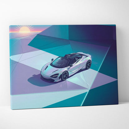 McLaren 720S Spider Inspired White Teal Canvas Wall Art, Vaporwave Supercar Artwork, Neon Grid Garage Decor, Retro Futuristic Exotic Print