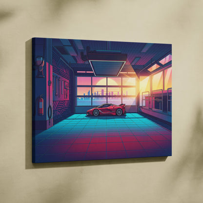 Ferrari FXX-K Inspired Red Teal Canvas Wall Art, Vaporwave Hypercar Artwork, Neon Garage Decor, Retro Futuristic Exotic Car Print
