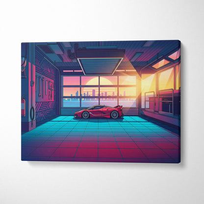 Ferrari FXX-K Inspired Red Teal Canvas Wall Art, Vaporwave Hypercar Artwork, Neon Garage Decor, Retro Futuristic Exotic Car Print