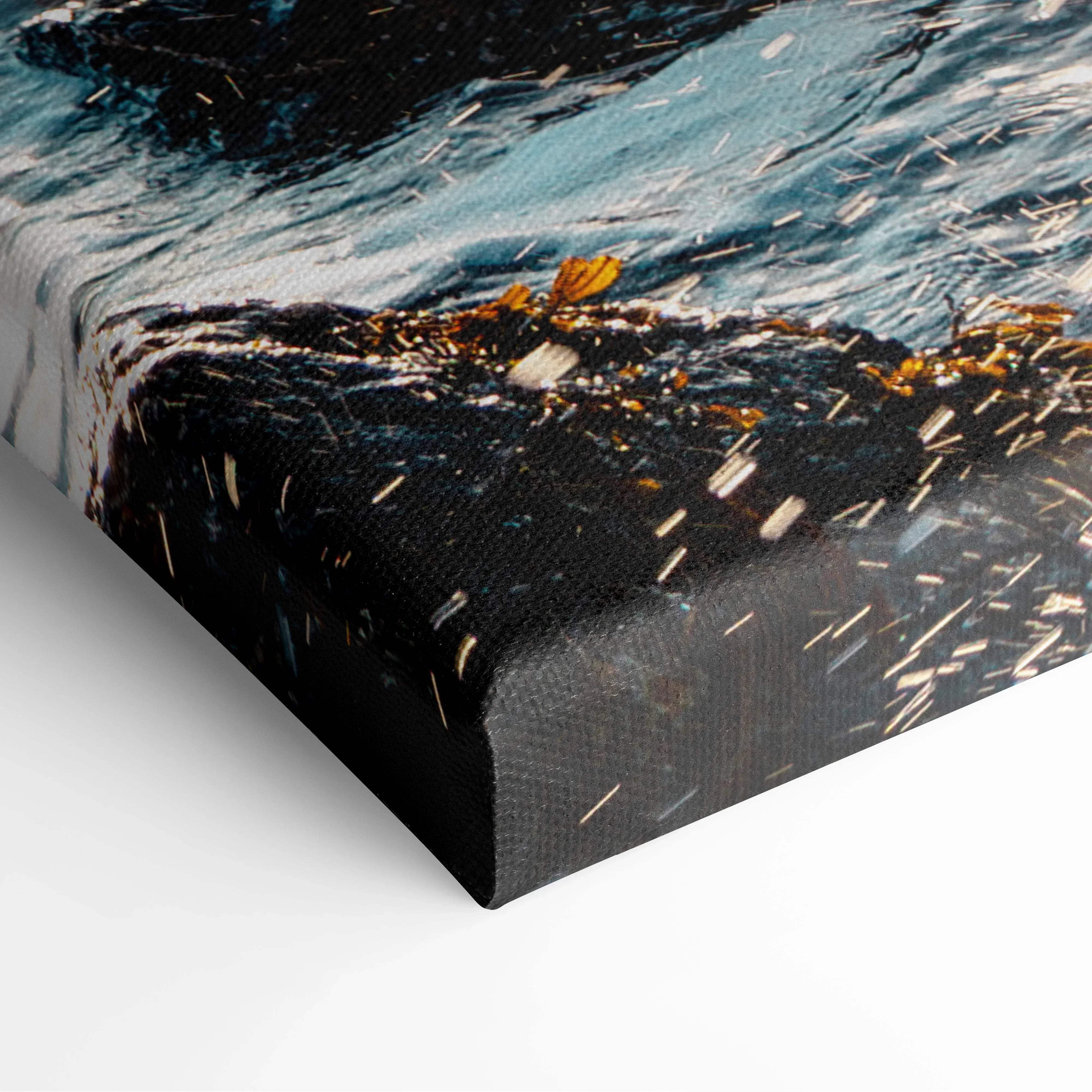 Nordic coastal canvas print: Norwegian shoreline with rolling waves in blue tones