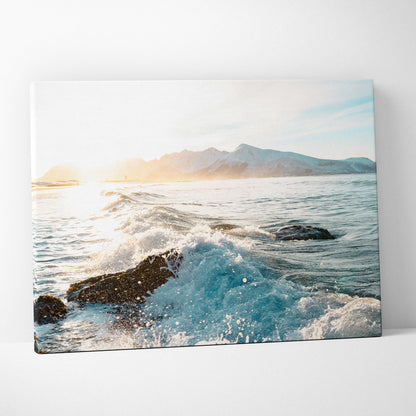 Serene Norwegian Shore Beach Wall Art with Rolling Waves and Sunlit Sands