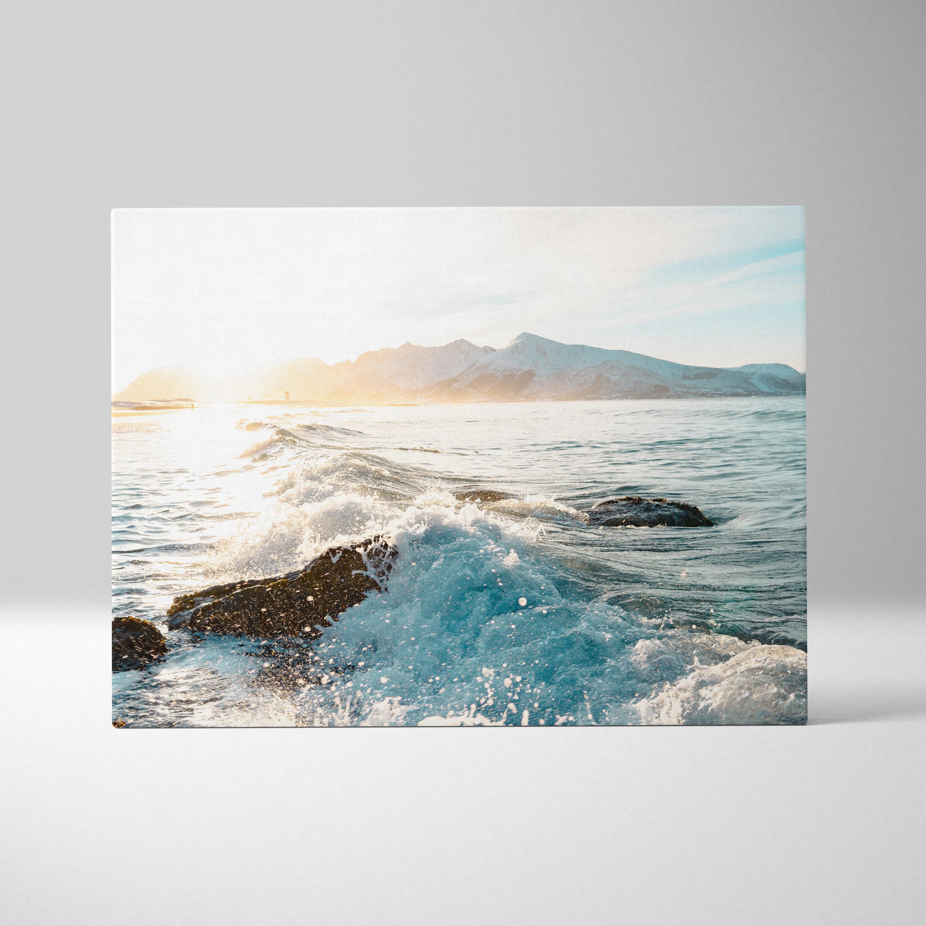 Serene Norwegian Shore Beach Wall Art with Rolling Waves and Sunlit Sands