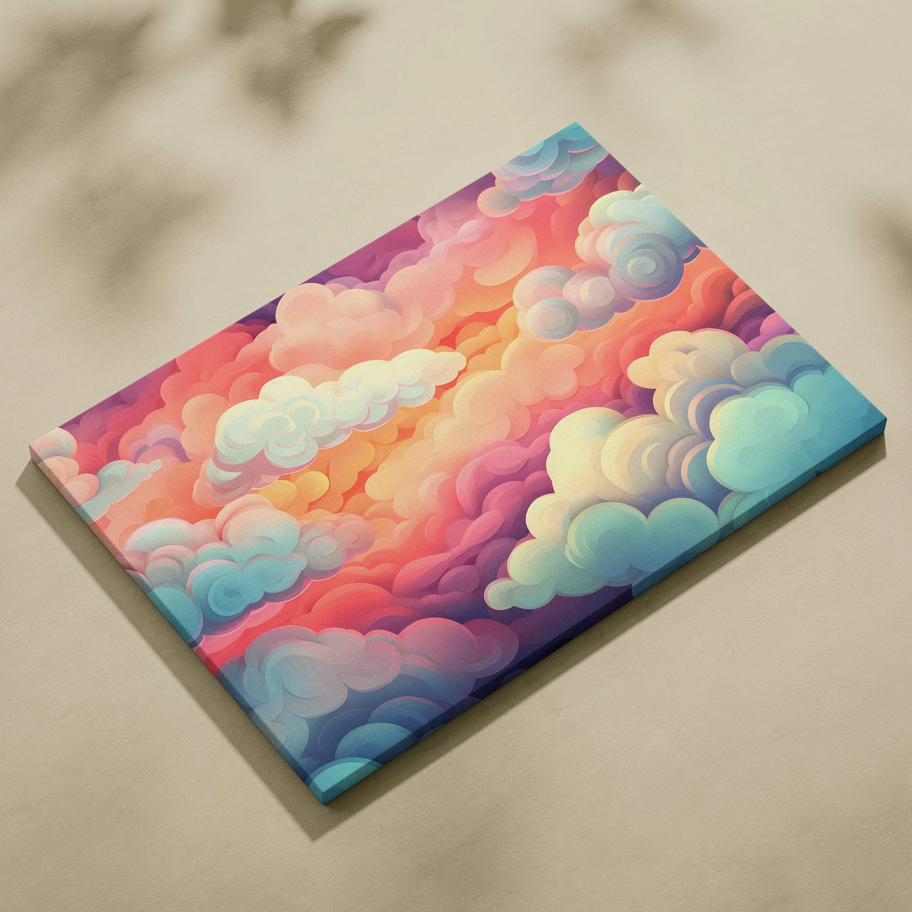Colorful abstract cloud design digital canvas art print with vibrant pink, purple, and blue tones.