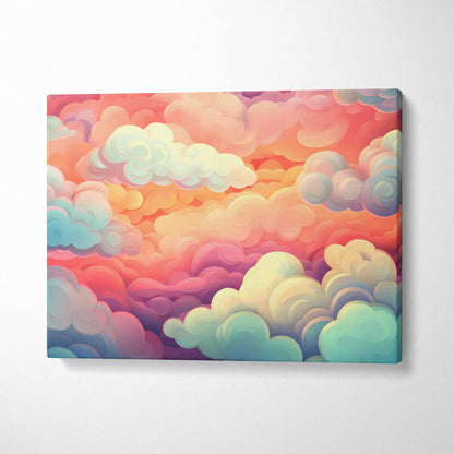 Vibrant abstract digital canvas wall art with colorful swirling clouds in pink, orange, purple, and blue tones.