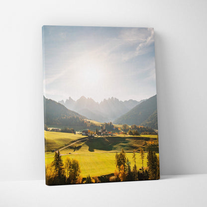 Canvas print of Val Di Funes Dolomites valley at golden hour