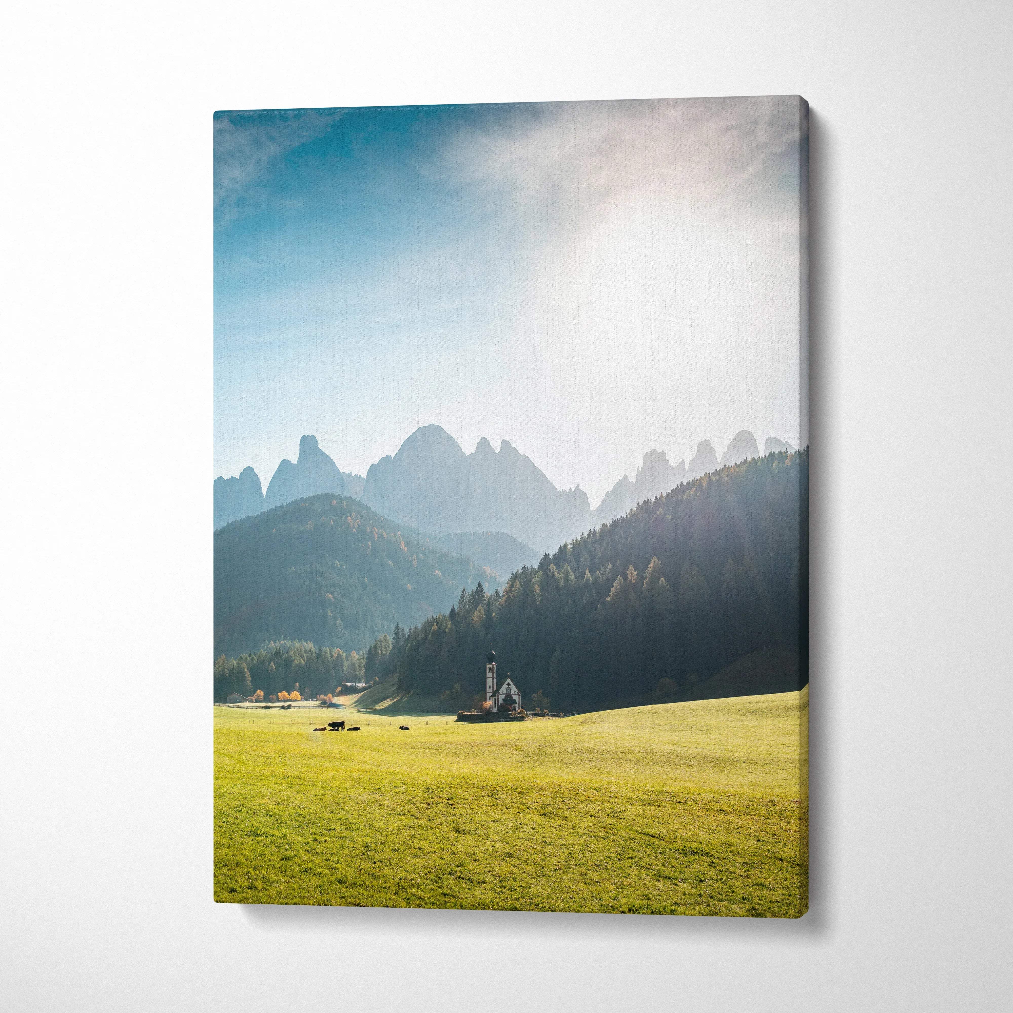 Val di Funes Dolomites canvas wall art serene mountain landscape