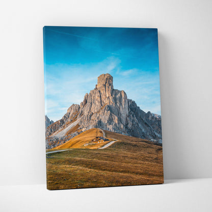 Canvas print of Ra Gusela Peak over Giau Pass alpine landscape