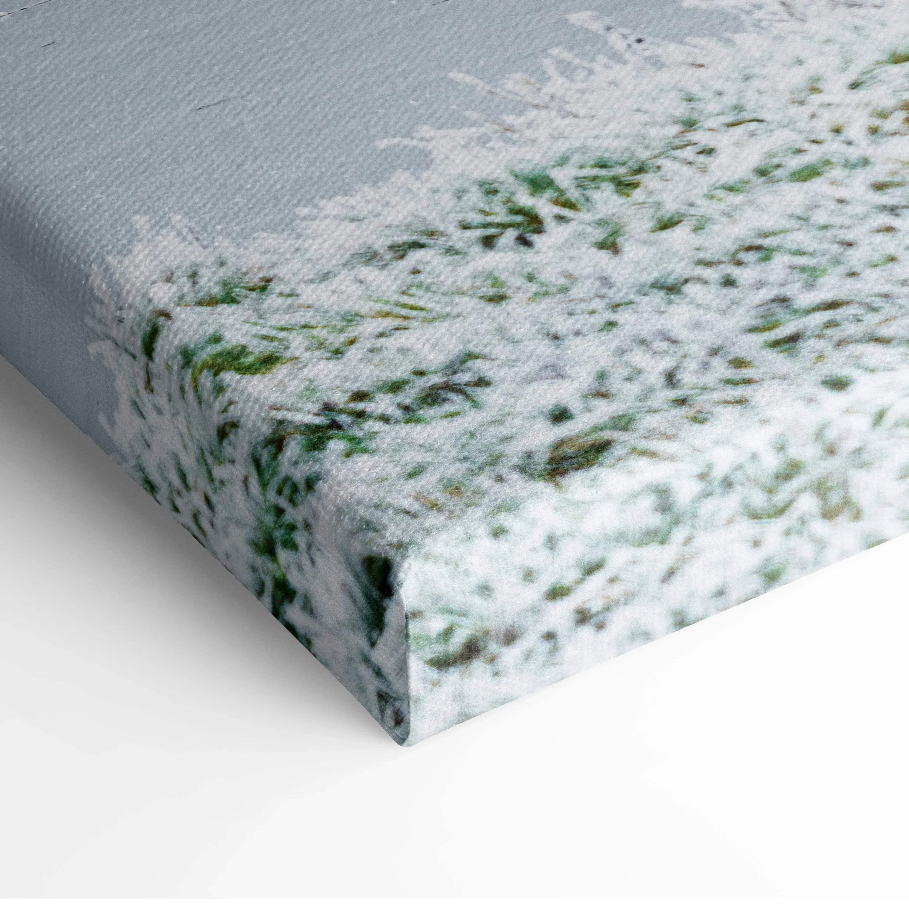 Winter landscape canvas wall art with snow-covered trees and textured decor finish.