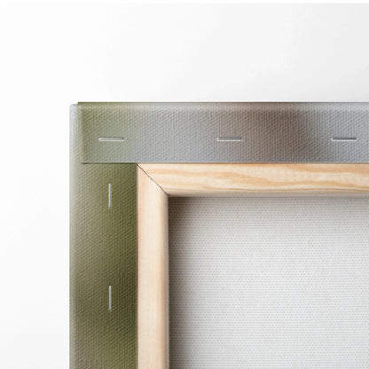 Close-up of wooden frame corner and stapled stretched canvas for wall art decor.