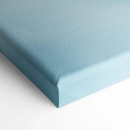 Light blue canvas wrap close-up showing textured wall art decor corner.