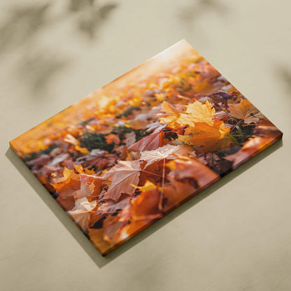 Autumn leaves digital art canvas wall art with vibrant golden and orange fall colors.