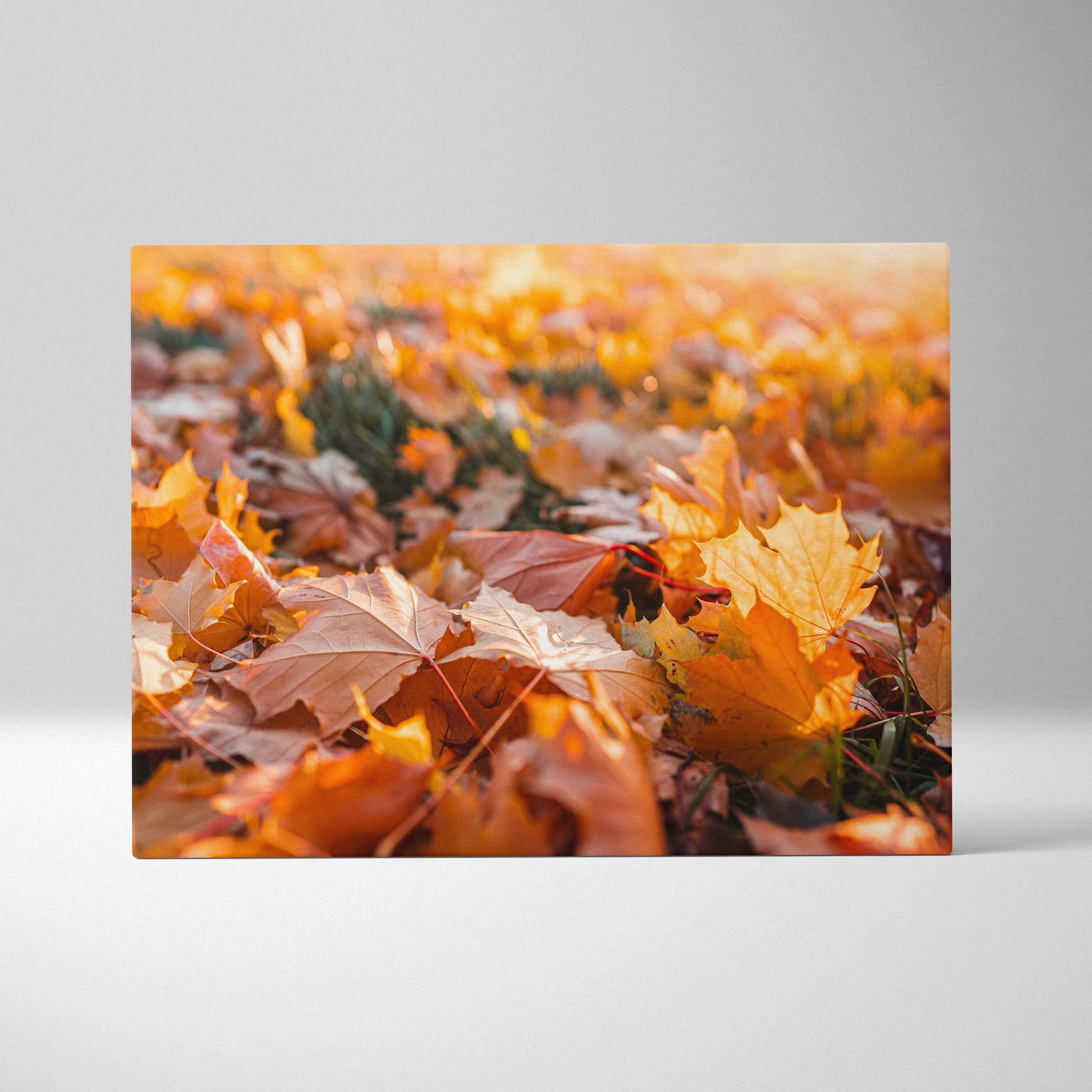 Autumn leaves in golden hues on canvas wall art with vibrant fall colors and nature-inspired design.