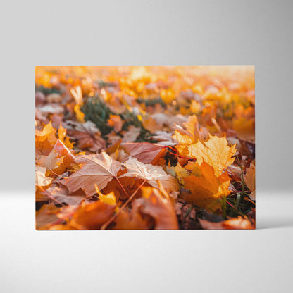 Autumn leaves in golden hues on canvas wall art with vibrant fall colors and nature-inspired design.
