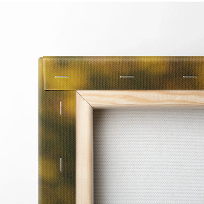 Close-up of wooden framed canvas showing canvas texture and stapled edges for wall art decor.