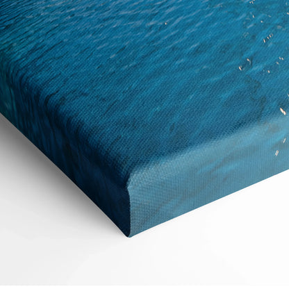 Blue textured canvas art with subtle architectural patterns and smooth edges.