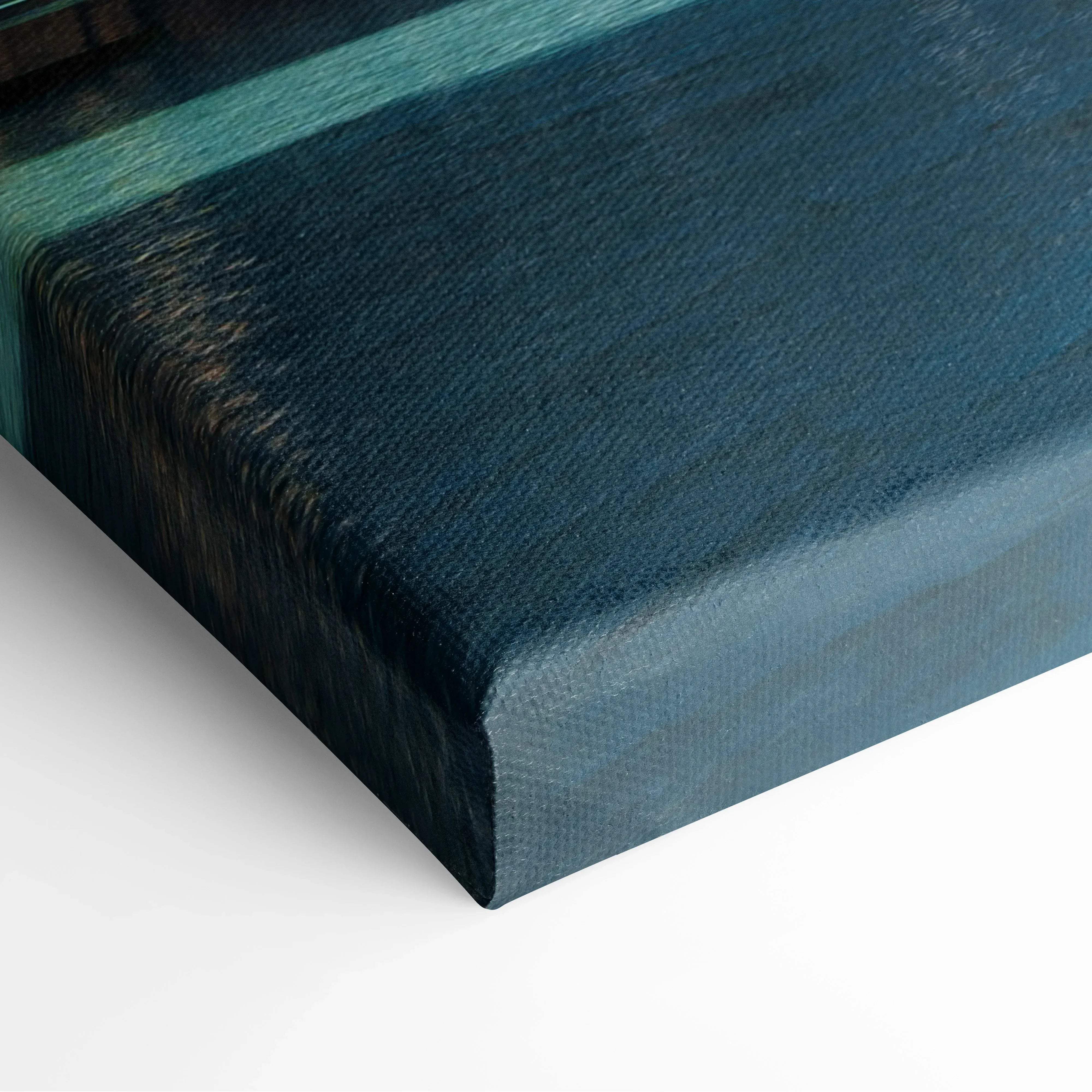 Teal and navy blue abstract canvas print with textured brushstroke surface featuring Dubai skyline cityscape wall art