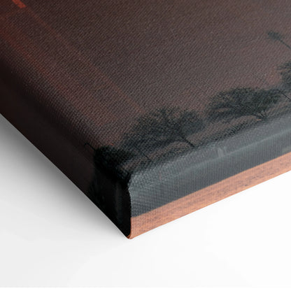 Close-up of dark architectural canvas wall art with textured surface and wrapped wooden frame.